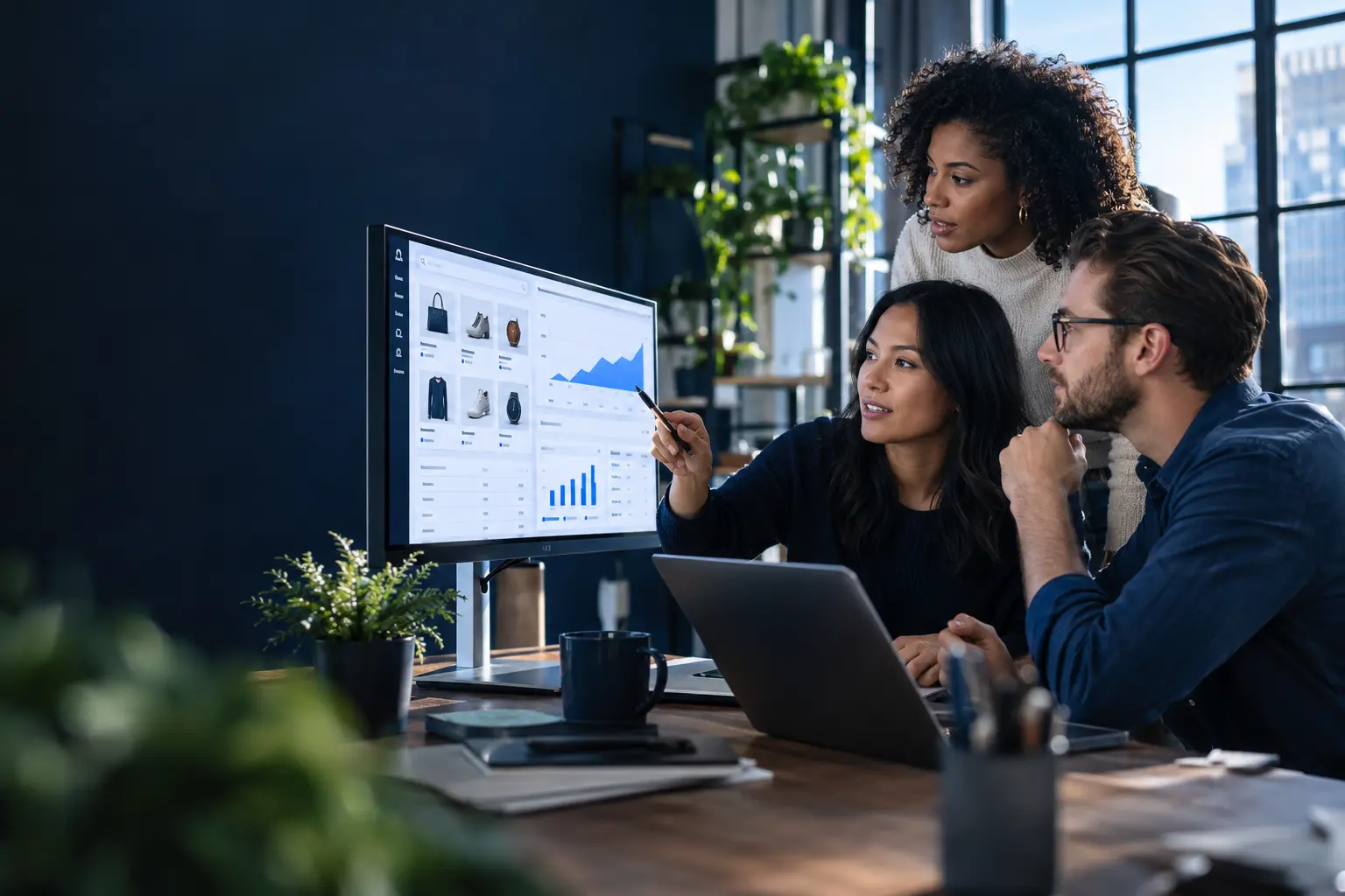 Ecommerce SEO specialists reviewing product visibility and online store performance