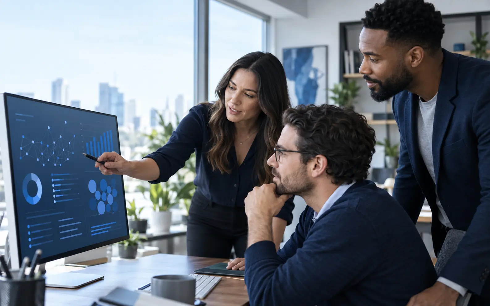 US marketing team reviewing an AEO visibility strategy